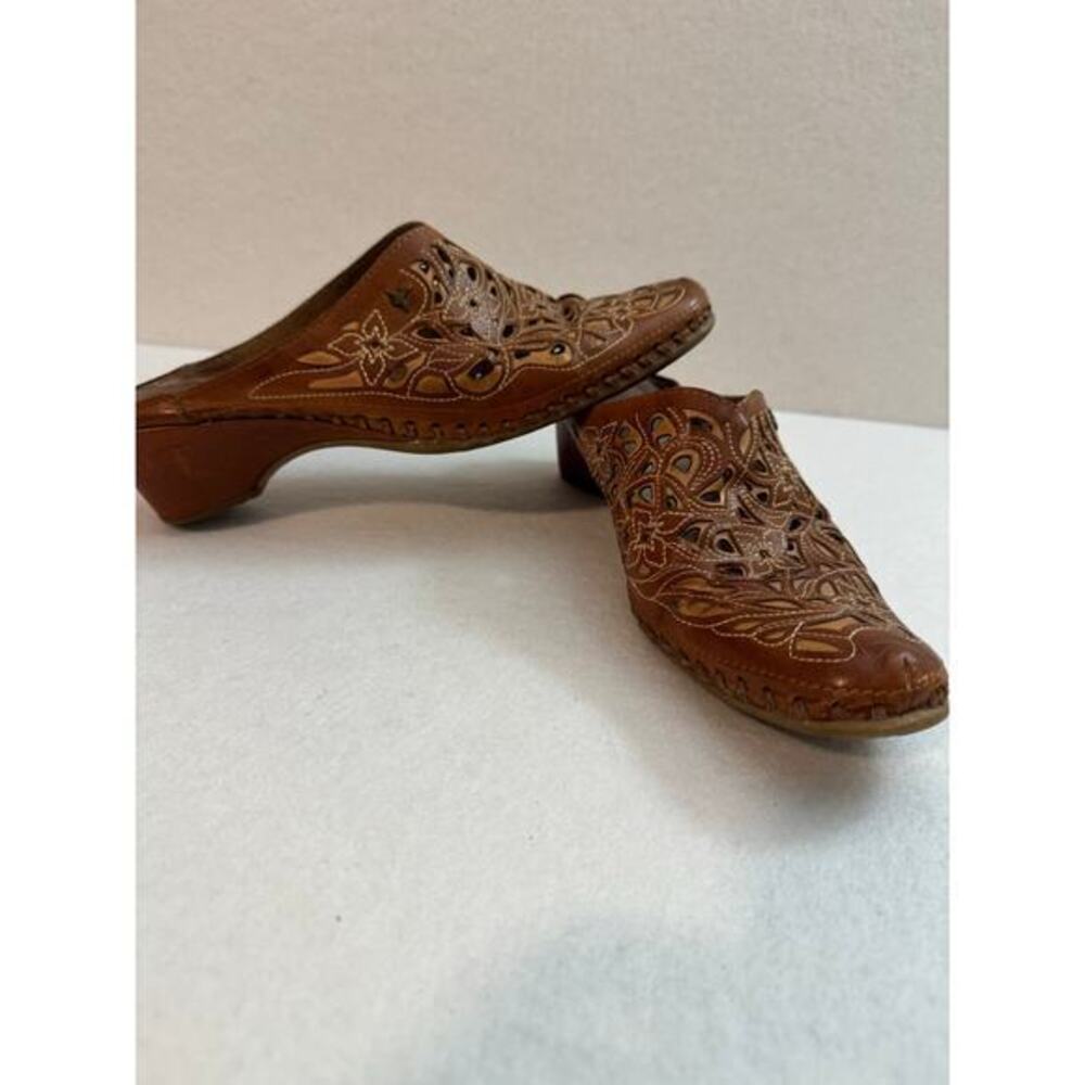 Pikolinos EU 38 USA 7.5 Tabarca Torture Leather Floral Slip On Mules Brown